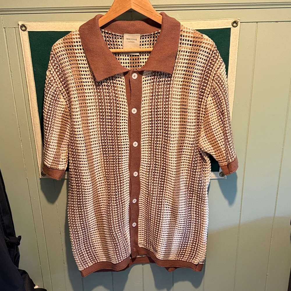 Massive Luxury Knit Polo Cardigan - Brown & Cream